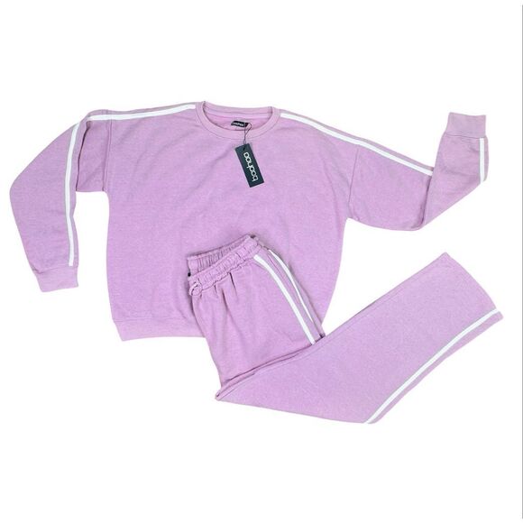 boohoo Side Stripe Sweater Tracksuit - Dusky Pink - Size Large - Picture 1 of 5